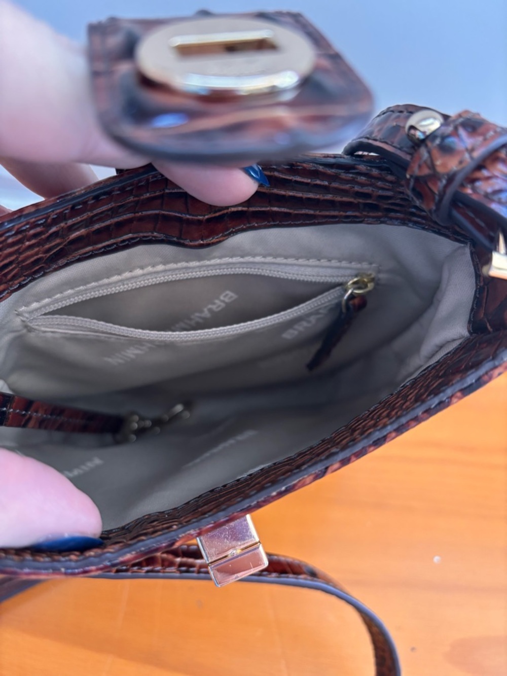 Brahmin Dark Brown Croc-Embossed Leather Crossbody - Picture 5 of 6